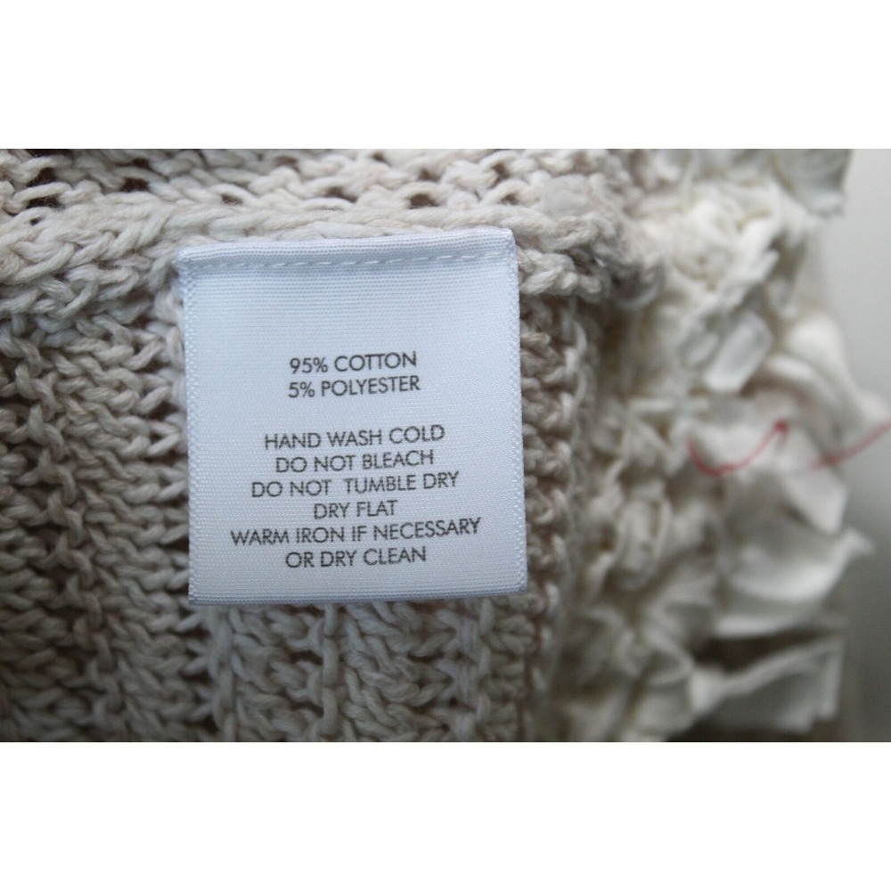 ✨2/$20 White + Warren Open Knit Fringe Trim Sweater Oatmeal Large Boho Coastal - Picture 8 of 16